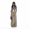 Womens American Retro Low Waist Straight Leg Casual Pants Drawstring No Waistband Street Style 2026 Fall