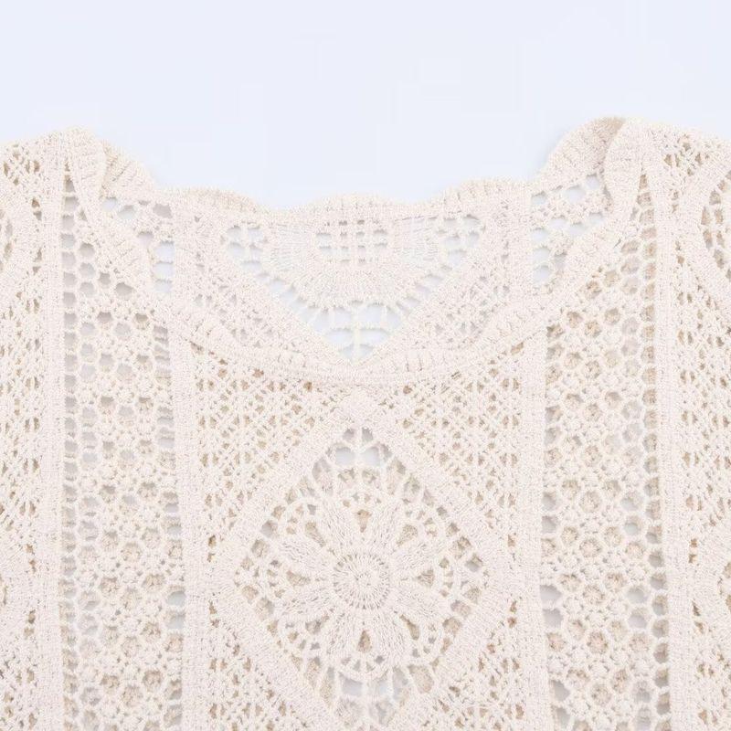 Kaslead New Arrival Women's Clothing Fashion Style Fashion Round Neck Crocheted Tops Skirt Suit