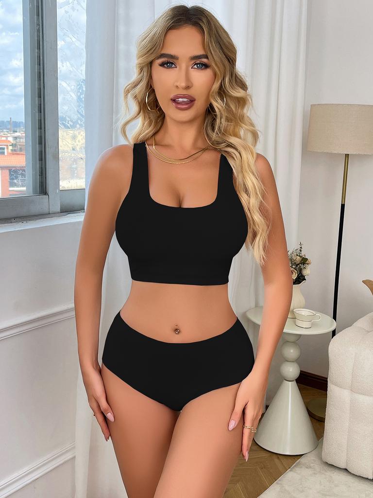 Спортивный комплект нижнего белья, цельный бесшовный бюстгальтер без косточек и трусики, женское нижнее белье