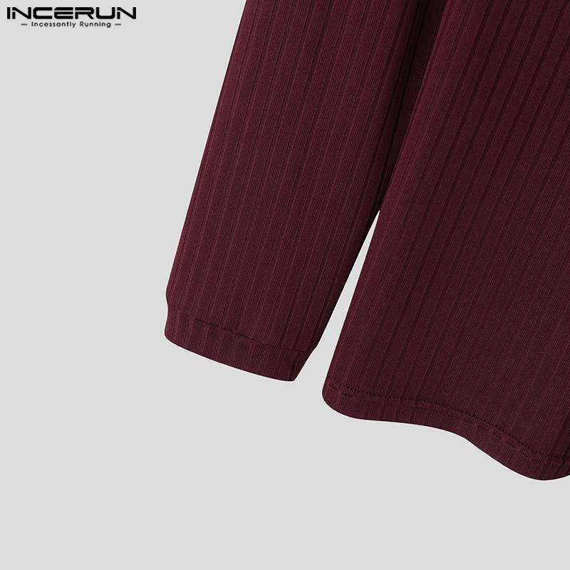 INCERUN Men V Neck Long Sleeve Patchwork Casual Fitted Rib T-shirts Undershirts