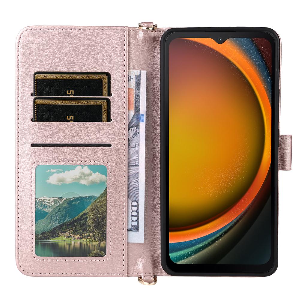 For Samsung Galaxy XCover7 Pro Wallet Case with Shoulder/Wrist Strap Leather Phone Cover Stand