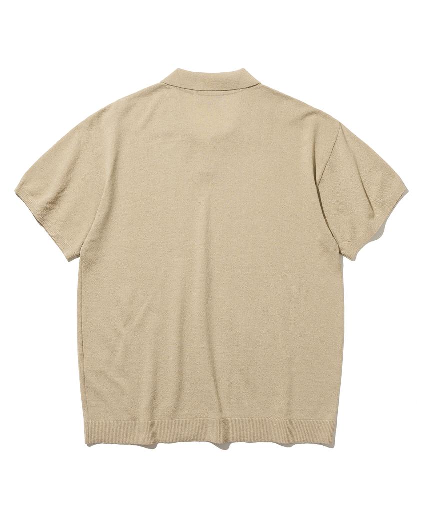 KNITTED Cool Summer Essential Open Collar Knit Tee Beige