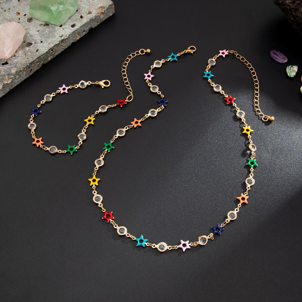 Hip-Hop Niche Colorful Pentagram Crystal Necklace for Men High-End Niche Collarbone Chain Men's Jewelry