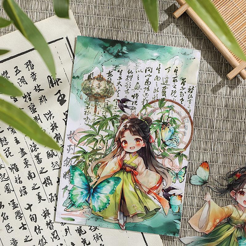12/72pcs Lanzhi Beauty Series Kawaii Antique Style Little Girl PET Stickers DIY Diary Scrapbook Aesthetic Stickers