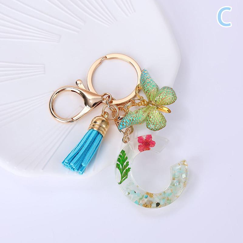 AZ Dreamy Sequin Letters Брелок для женщин Подвеска-бабочка с кисточками Инициал Брелок для кошелька Подвеска для сумок Амулеты Автомобильный брелок