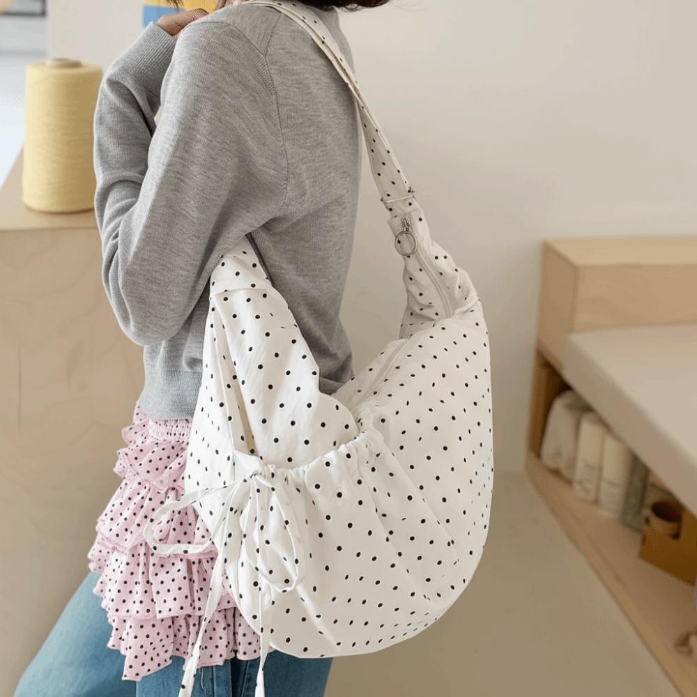 Lightweight Polka Dot Nylon Crossbody Bag Ballet Style Canvas Dumpling Bag Shopping