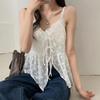 French Lace Sling Elegant Mesh Tops Women Summer Fashion Stacked Design Loose Gauze Tanks Korea Vintage Outwear Camis 2024 New