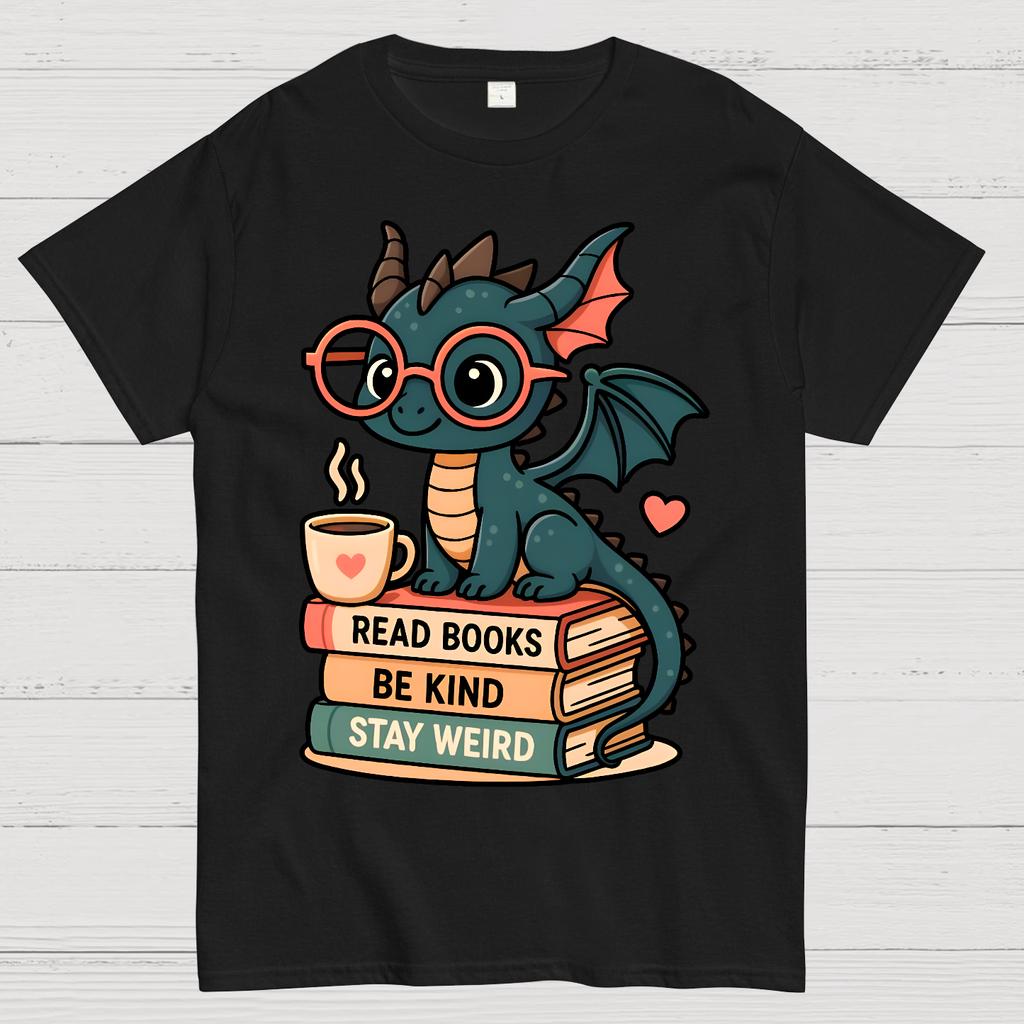 Dragons and Books - Kind and Weird Unisex 100% Cotton Summer Casual Cool Loose T-Shirt
