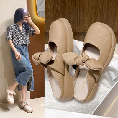 Модная обувь для женщин 2024 года, женские тапочки, мокасины, мюли, сексуальные закрытые носки, средняя платформа, бабочка-узел, квадратный каблук, роскошные шлепанцы, новое лето