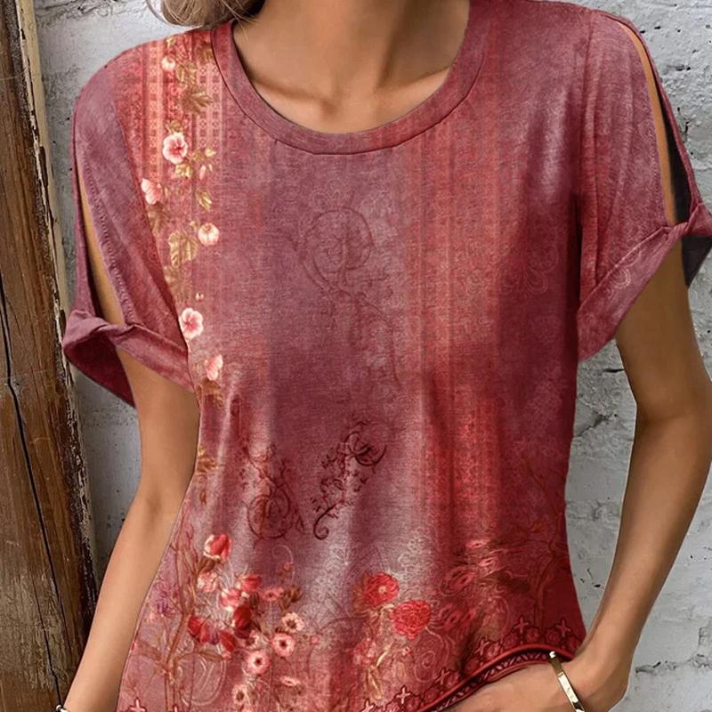 Весенне-летняя новая женская повседневная и удобная футболка с короткими рукавами и принтом в этническом стиле