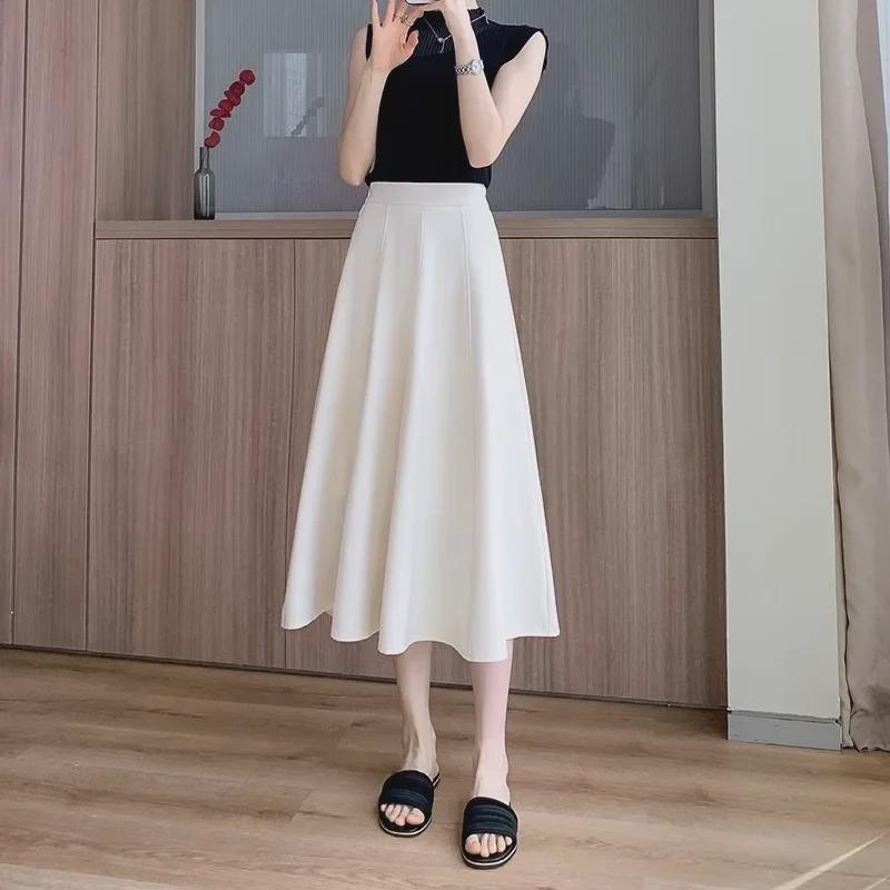 Лето 2024 года. Белая юбка А-силуэта с высокой талией — утягивающая, драпированная, прикрывающая живот юбка-зонтик для женщин