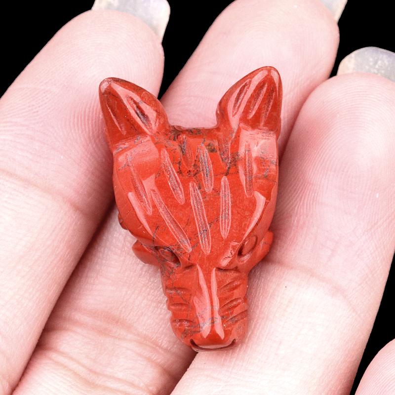 1Pc Mini Reiki Healing Crystal Carved Wolf Head Shape Ornament Decoration, Energy Natural Stone Amethyst Jade Agate Sodalite Gems Home Decor Jewelry