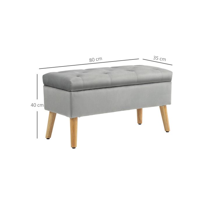 Banc de rangement - MUVOE - 102x35x43 cm - Bois d'hévéa - Gris - Rembourré velours