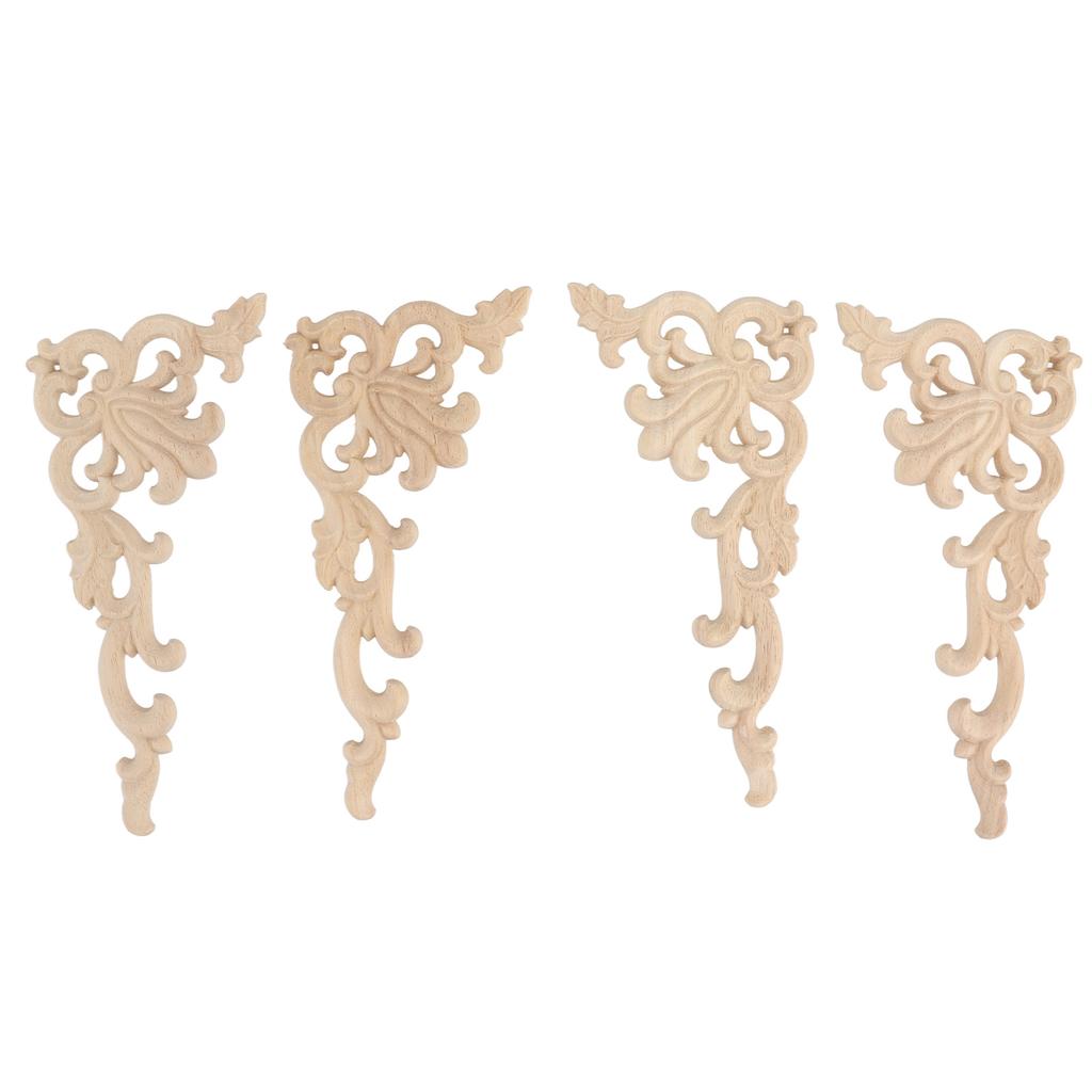 4Pcs Wood Corner Applique Decorative Carved Corner Onlay Applique for Cabinet Door Bed Wardrobe