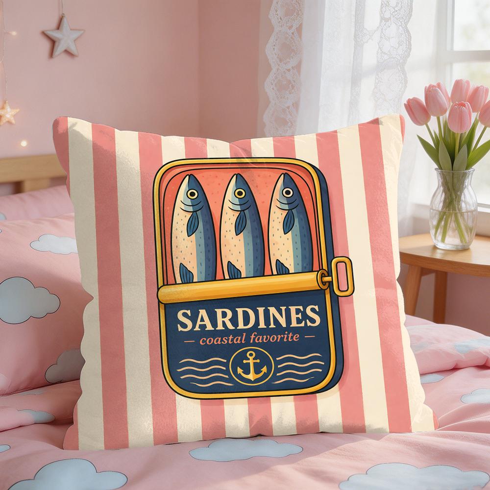 Canned Sardines Modern Art Cushion Cover Silky Short Plush Invisible Zipper Dustproof Sofa Pillow Case For Home Decor