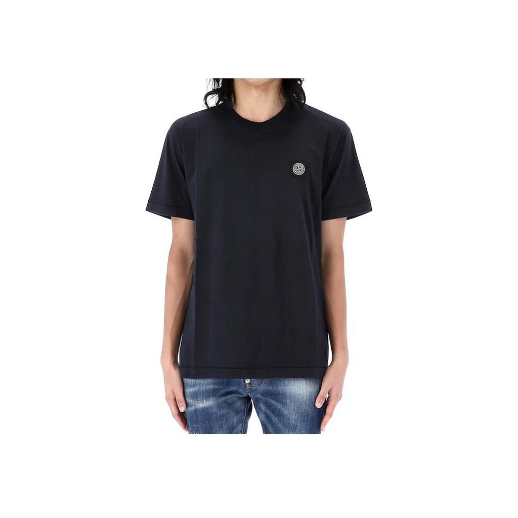 STONE ISLAND Футболка с нашивкой, с коротким рукавом, темно-синяя, мужская, топы 791524113-A0020