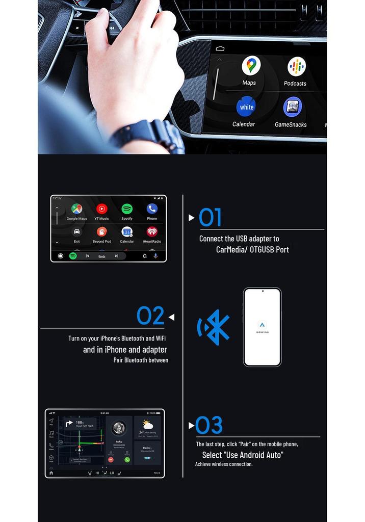 Универсальный бокс Android Auto CarPlay адаптер с функцией зеркалирования экрана