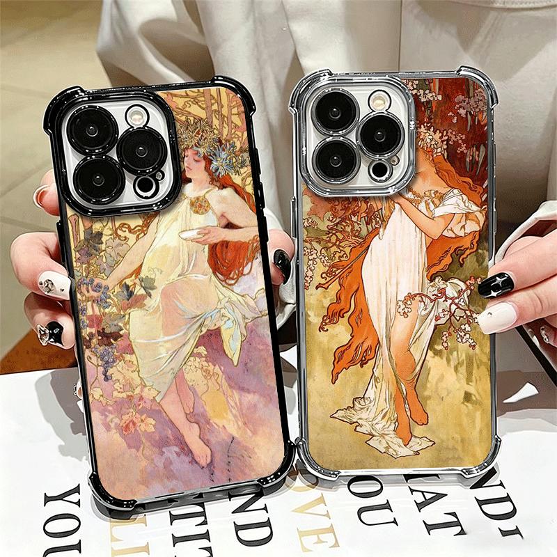 Винтажный Альфонс Муха Весна Мягкий Чехол Для Телефона Для iPhone 15 16 17 Air 14 Pro Max 16E Plus 13 12 Mini Покрытие Защита От Падения Fundas