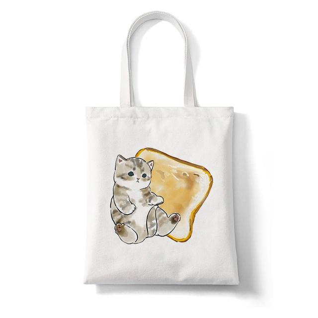 Harajuku Kawaii Cat Cartoon Canvas Bag Shopper Bag Letter Print Large Capacity Houlder Bags Shopping Bag Casual Fashion Tote Bag