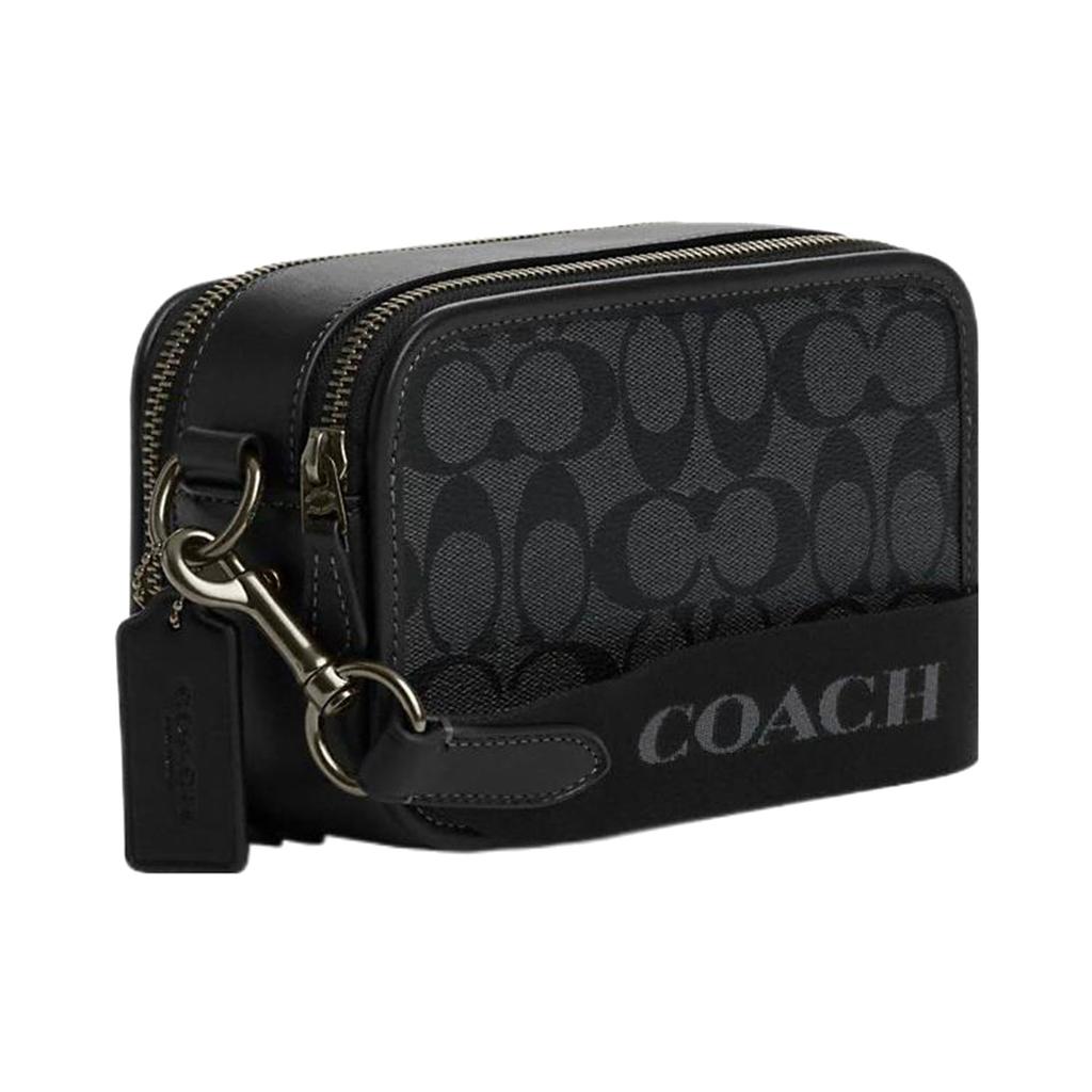 Coach Wyatt 19 Сумка через плечо на молнии из фирменного покрытия с гладкой телячьей кожей Маленькая мужская сумка через плечо Черная CM109-QBMI5