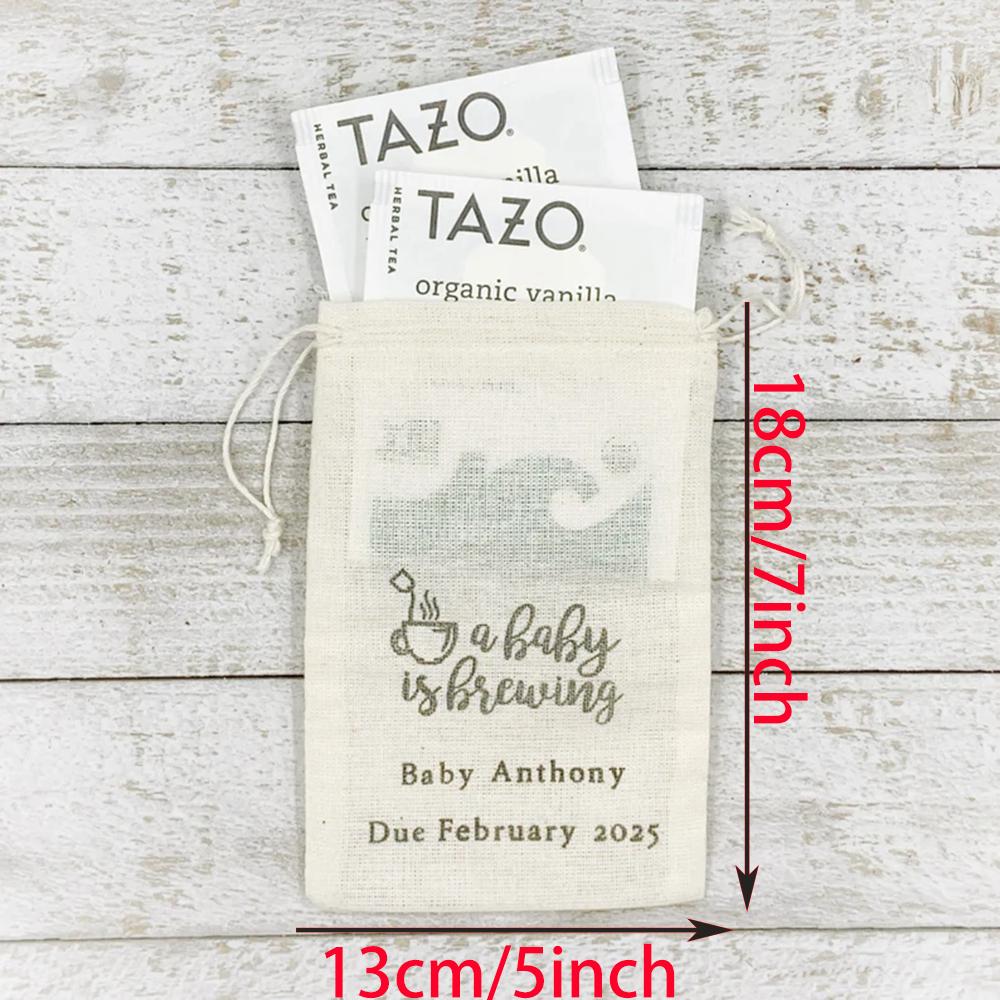 Personalized 4Pcs Baby Shower Favor Bags Cloth Tea Gift Bags A Baby Is Brewing Newborn Party Guests Favors Party Decor Keepsake