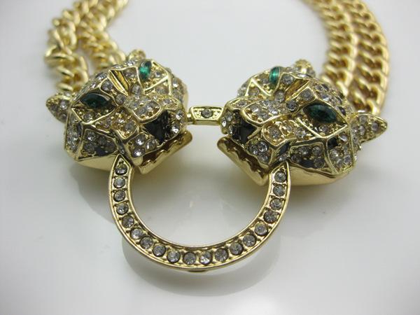 Европейская и американская мода ожерелье голова леопарда полная бриллиантовая подвеска ожерелье женская короткая цепочка на ключицу