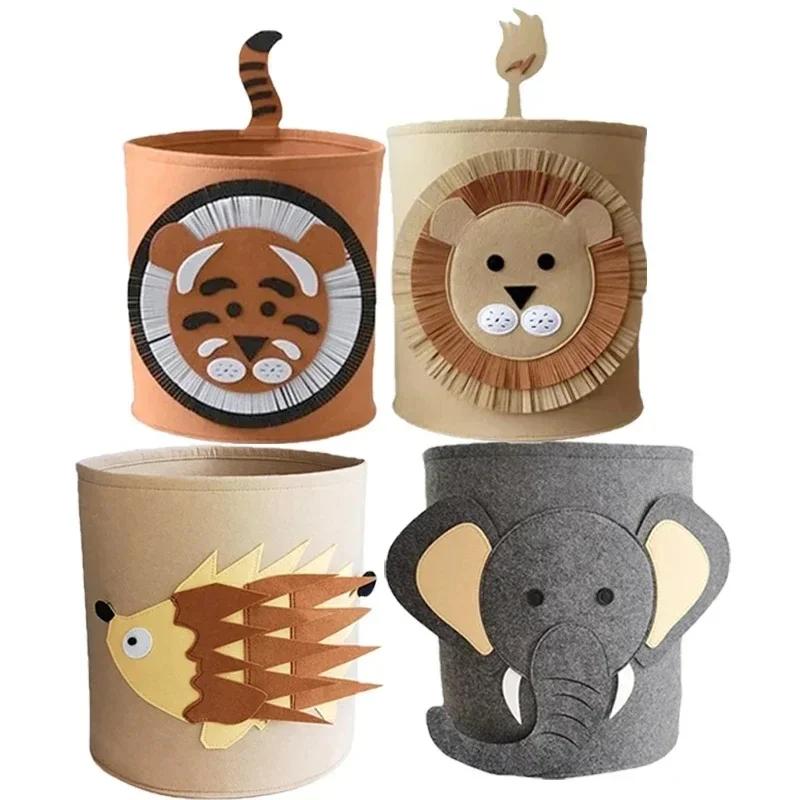 1-5 шт. Фетровый ящик для хранения с ручками Дизайн животных Складная корзина большой вместимости для игрушек Бытовые предметы Современная корзина для белья