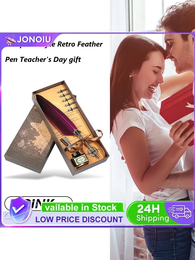 Retro Calligraphy Feather Dip Pen Writing Ink Bottle Stationery Birthday Gifts