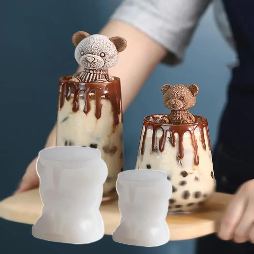 3D Форма для кубиков льда в виде медведя Силиконовая форма для шоколада и кексов Крем DIY Инструмент для выпечки для коктейлей Виски Десерт Декор Многоразовый Комплект