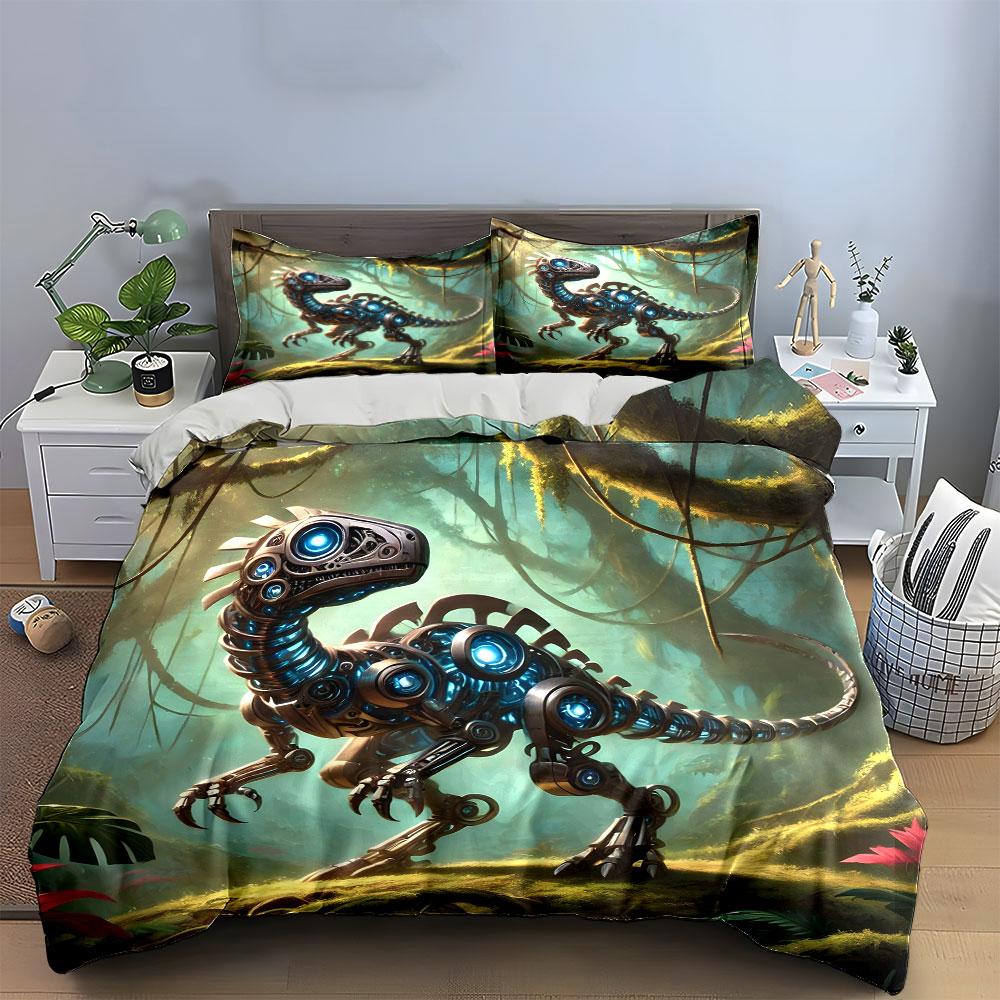Futuristic robotic dinosaur design Bedding sets Duvet cover sets Duvet covers Pillowcases(1 * Duvet Cover 2 * Pillowcases without duvet insert)