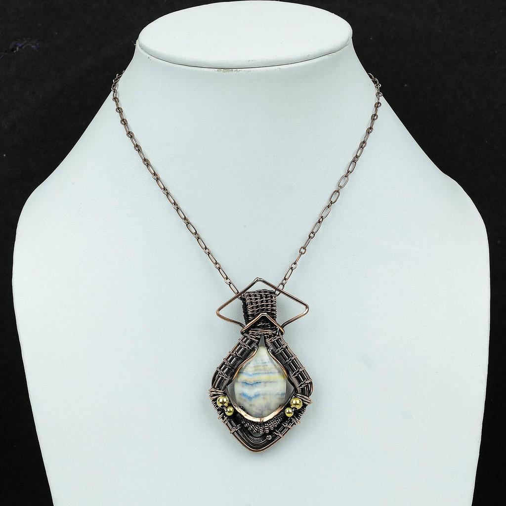 Blue Scheelite Pendant Copper Wire Wrapped Gemstone Jewelry Handmade Pendant Ethnic Style Jewelry Copper Wire Wrapped Pendant Gift For Him