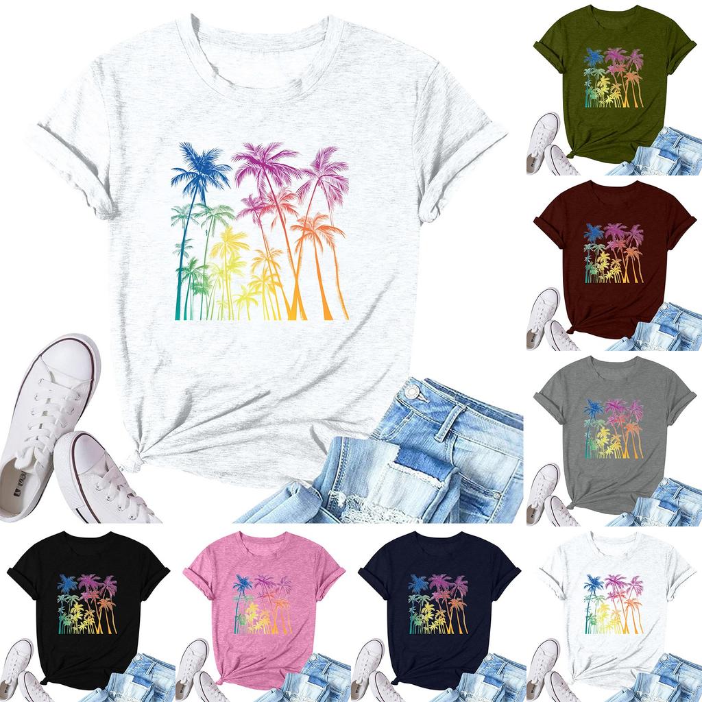 Women's Fashion Printed Casual Pleated Round Short Sleeve T-Shirt Top