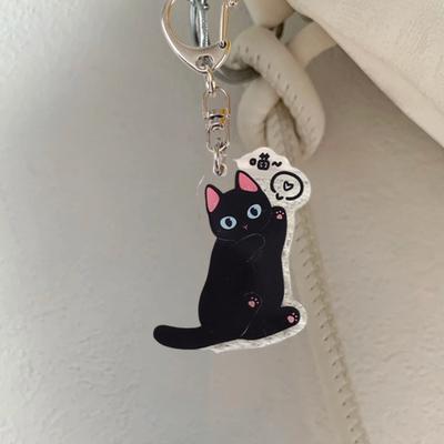 2D Плоский Акриловый Шарм Кошка Брелок Подвеска Черная Кошка Подвесное Украшение Аксессуары для Зеркала Заднего Вида Автомобиля Декор Интерьера Автомобиля
