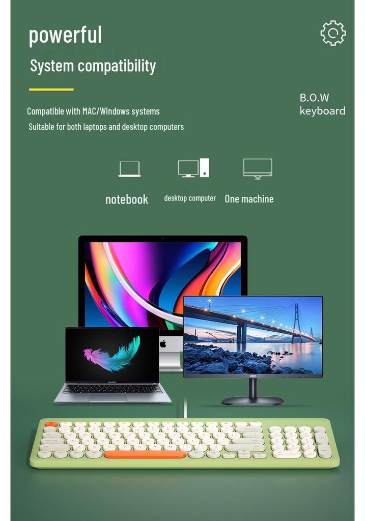BOW Hangshi K221 USB Проводная клавиатура для девочек - Для настольного компьютера и ноутбука