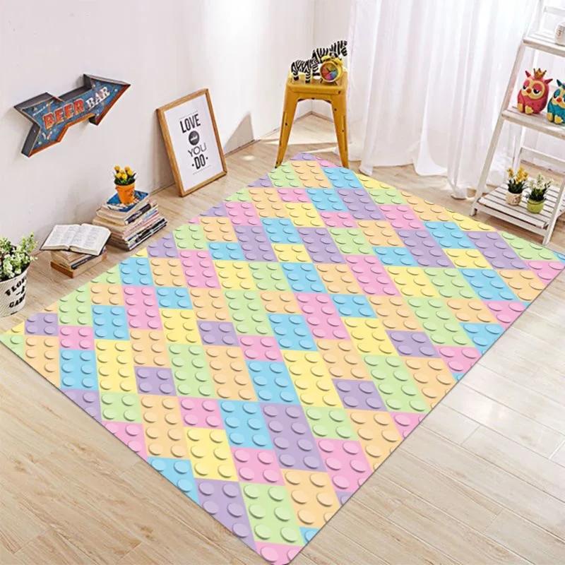 Color Lattice Carpet Squares 3D Printing Bedroom Living Room Hallway Long Strip Anti-slip Area Rug Sofa Doormat Home Mats Decor