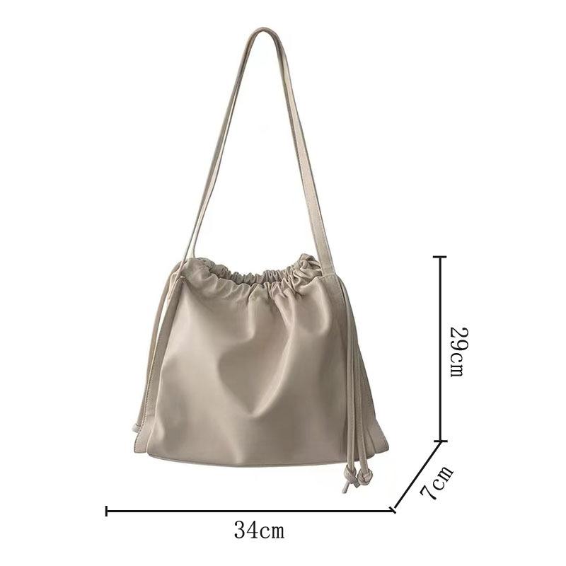 Summer Women PU Leather Shoulder Bag Female Large Capacity Drawstring Tote Bags Casual Handbags Lightweight Pleated Shopper Bags