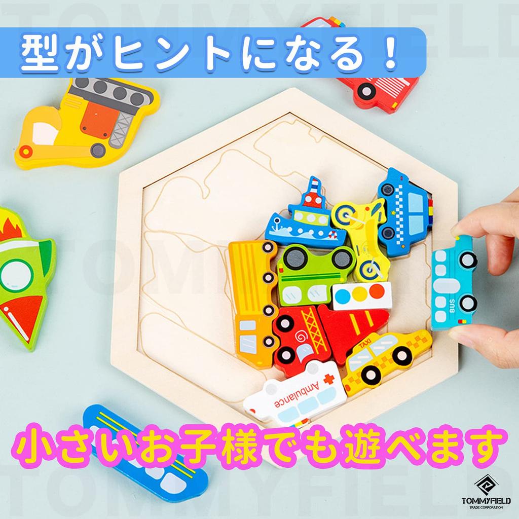 TOMMYFIELD Wooden Puzzle Inset Animal Fruit Car Puzzle Set of 6