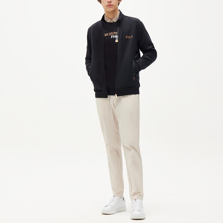 Fila Спортивный трикотаж с принтом логотипа, куртка с длинным рукавом и воротником-стойкой, мужские куртки, черная F11M138553F-BK