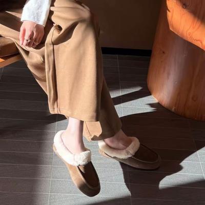 Туфли Мао Мао женские осенне-зимние верхняя одежда сумка голова полутапочки 2025 новые на плоской подошве бархатные туфли-бобы теплые хлопковые тапочки