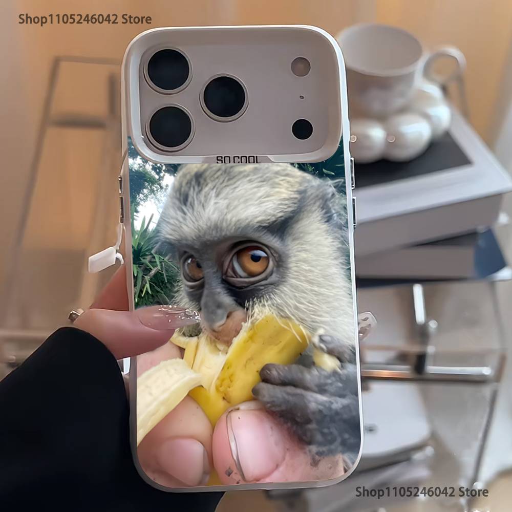 Чехол для телефона 'Обезьяна пьет C-Caprisun' для iPhone 17,16,15,14,13,12,11,Pro,XS,Max,Plus,Mini,SE4,E Белый Матовый Ударопрочный Чехол