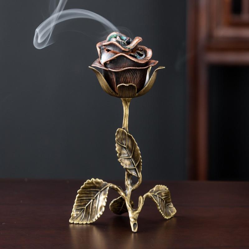 Ceramic Rose Incense Burner Ornament Decorative for Living Room Table Fragrance Holder Indoor Dining Room Desk Decor
