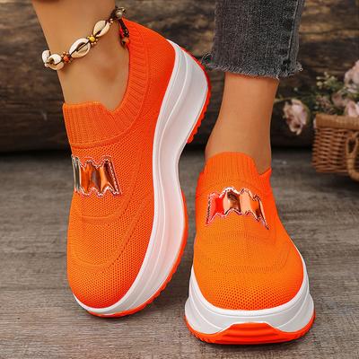 Модные дышащие вязаные кроссовки на платформе для женщин, модные криперы с буквенным декором, женская обувь на толстой подошве, слипоны для ходьбы, размеры 36-43