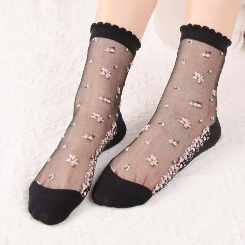 2 пары женских летних цветочных тонких прозрачных эластичных дышащих хлопковых носков