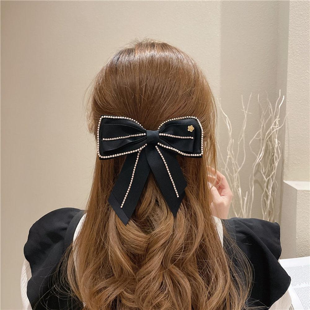 Gift Fashion Pearl Chain Women Side Clip Bow Hair Clip Spring Clip Hair Accessories