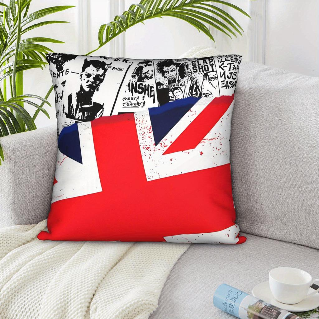 pc Punk Rock Collage Cushion Cover with UK Flag Design Soft Durable Machine Washable Polyester Decorative Pillowcase for So
