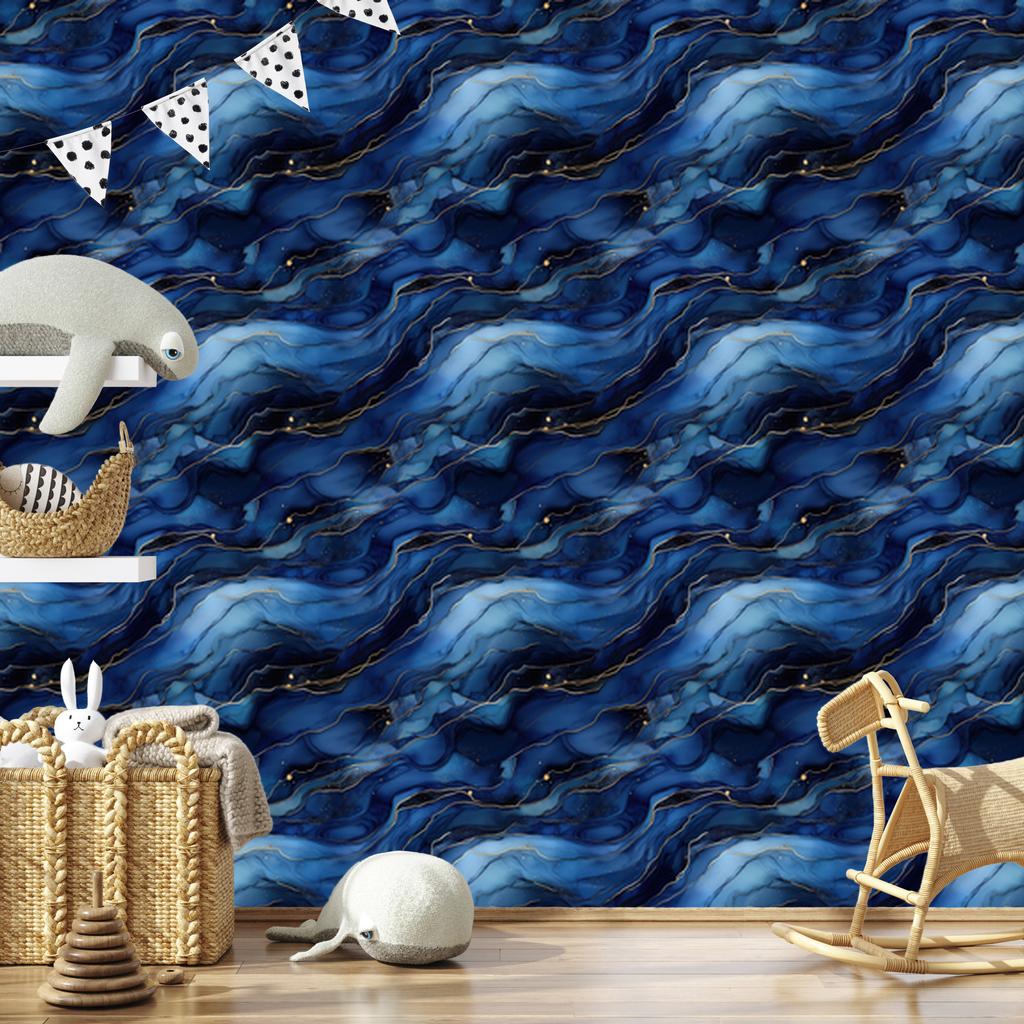 Ink Wallpaper Navy Blue, Black and Azure 50x1000