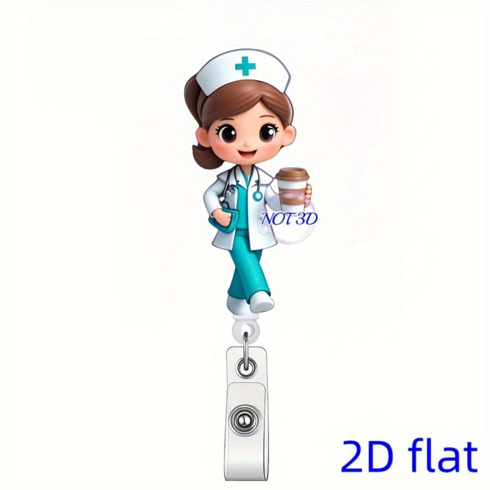 Cute Nurse with Coffee Retractable Badge Scroll Holder Medical ID Card Holder for Nurses, Doctors and Medical Students with Identity Accessories