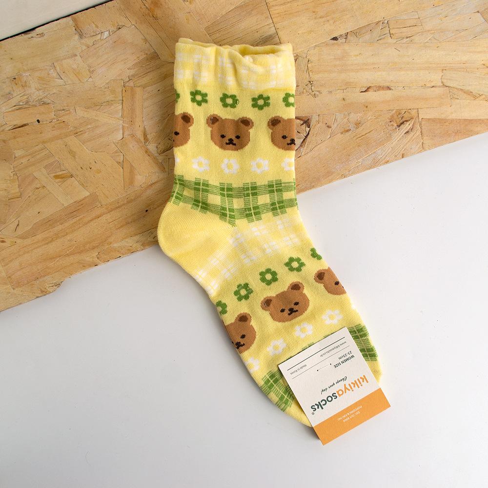 Носки женские Харадзюку Каваи с принтом животных, милые носки с дизайном медведя, абстрактная масляная живопись, корейский стиль, арт, креативные носки