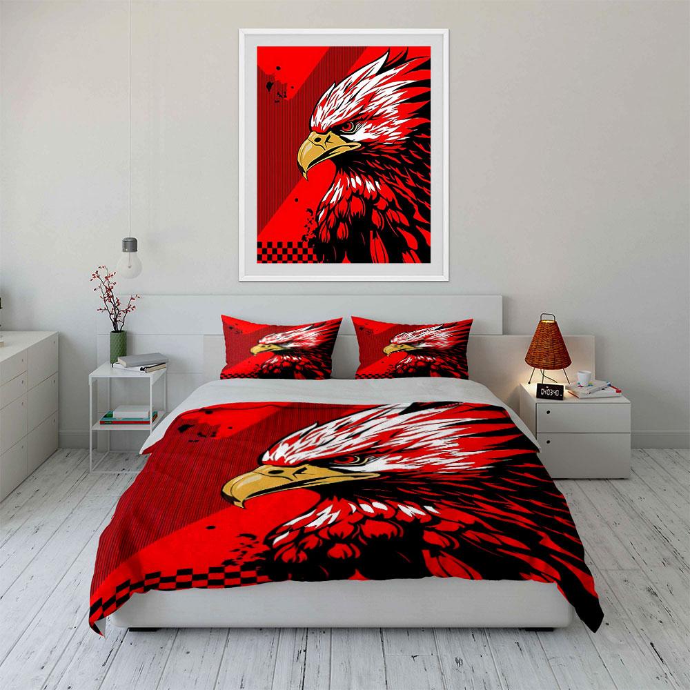 Fierce Red Eagle Design Bedding Duvet Cover Set Duvet Cover Pillowcases (1*Duvet Cover 2*Pillowcases, without duvet insert)