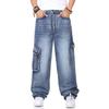 2021 New Japan Style Brand Mens Straight Denim Cargo Pants Biker Jeans Men Baggy Loose Blue Jeans With Side Pockets Jeans Men